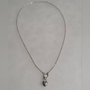Vintage Silver Tone Heart Toggle Necklace